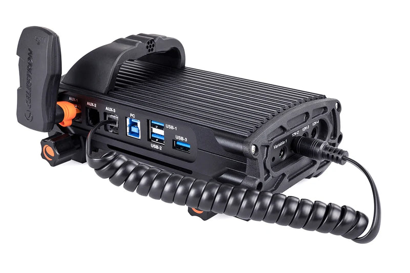 Celestron AUX power cable for smart dew heater controllers, black accessory with connector ends for telescope dew prevention.