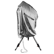 Celestron weatherproof telescope cover protecting a telescope from outdoor elements, made of durable, waterproof material.