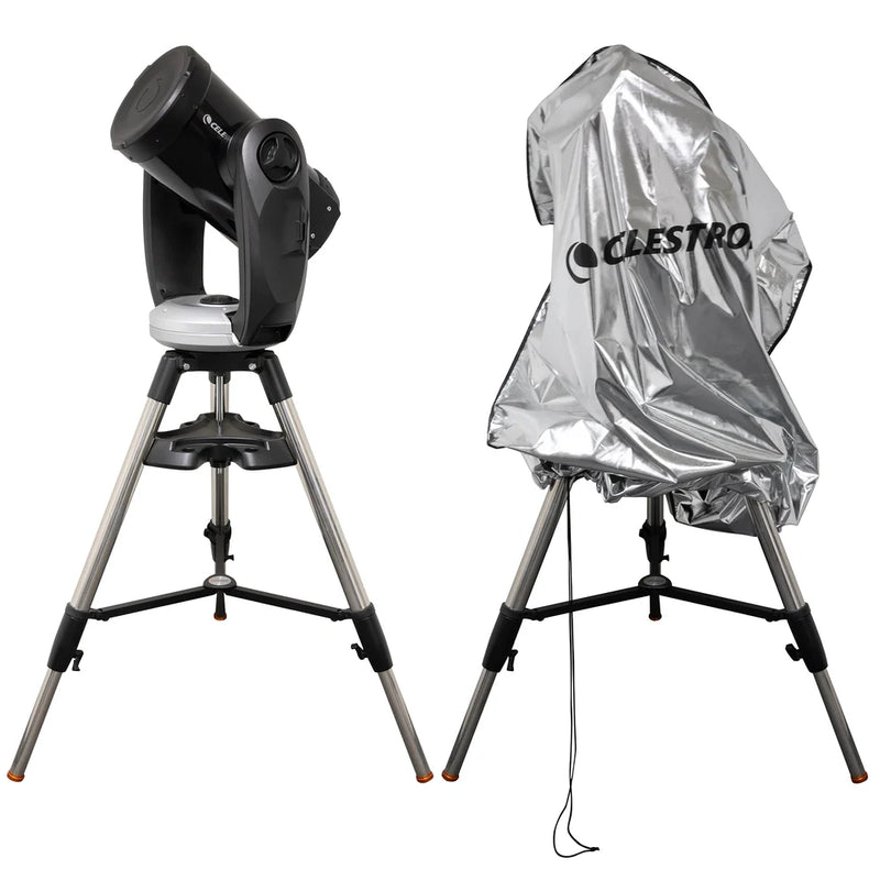 Celestron weatherproof telescope cover protecting a telescope, made of durable material to shield against weather elements.