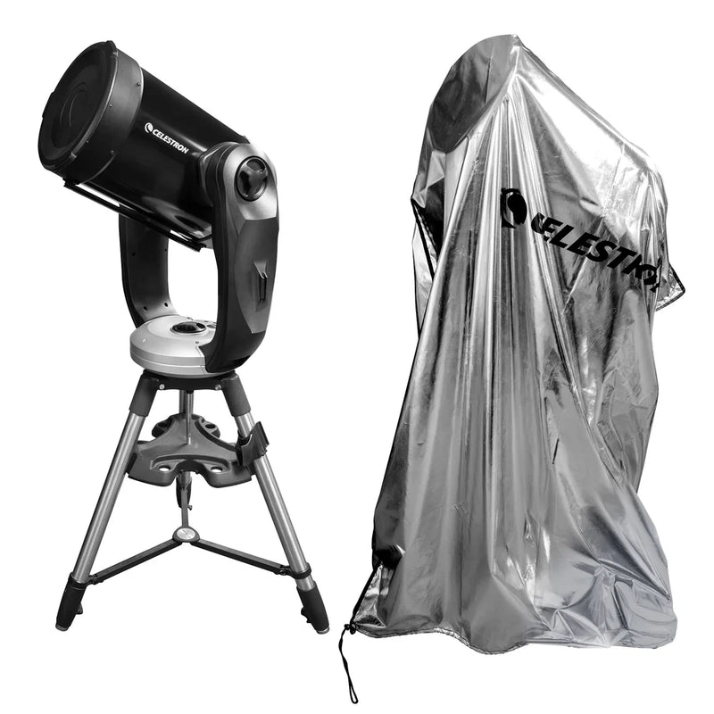Celestron weatherproof telescope cover protecting a telescope from weather elements, made of durable material for outdoor use.