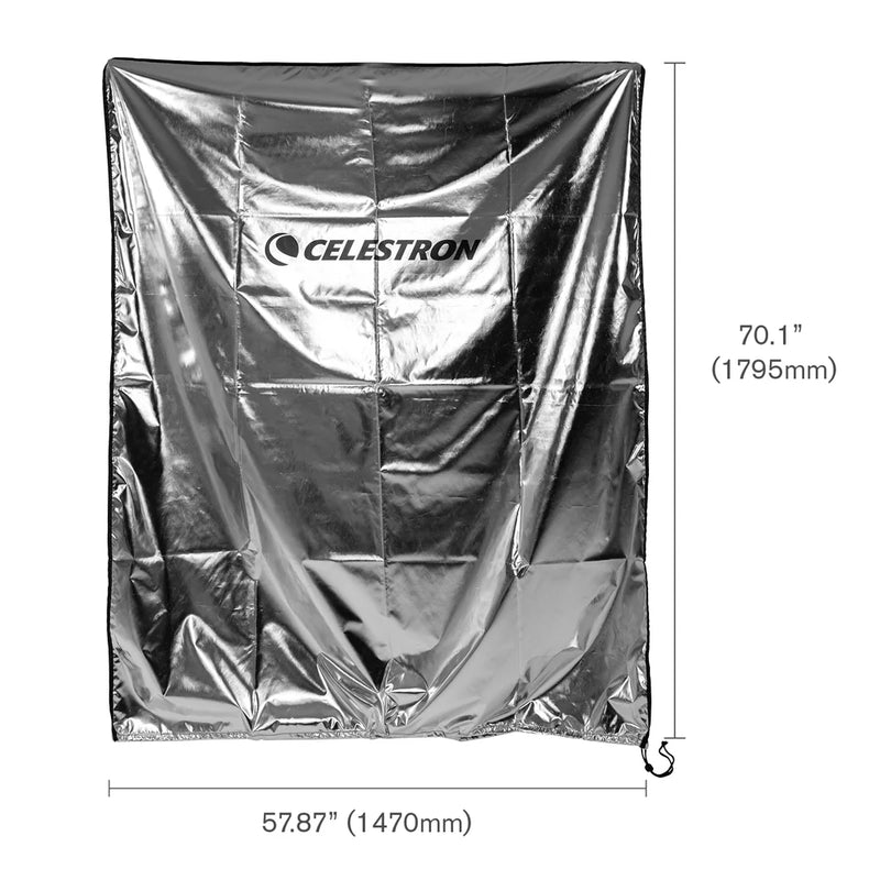 Celestron weatherproof telescope cover in black fabric with adjustable drawstring for outdoor protection of telescope accessories