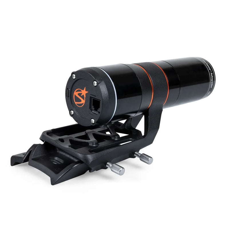 Celestron StarSense Autoguider V2, astrophotography accessory with camera and mounting hardware for precise telescope alignment.