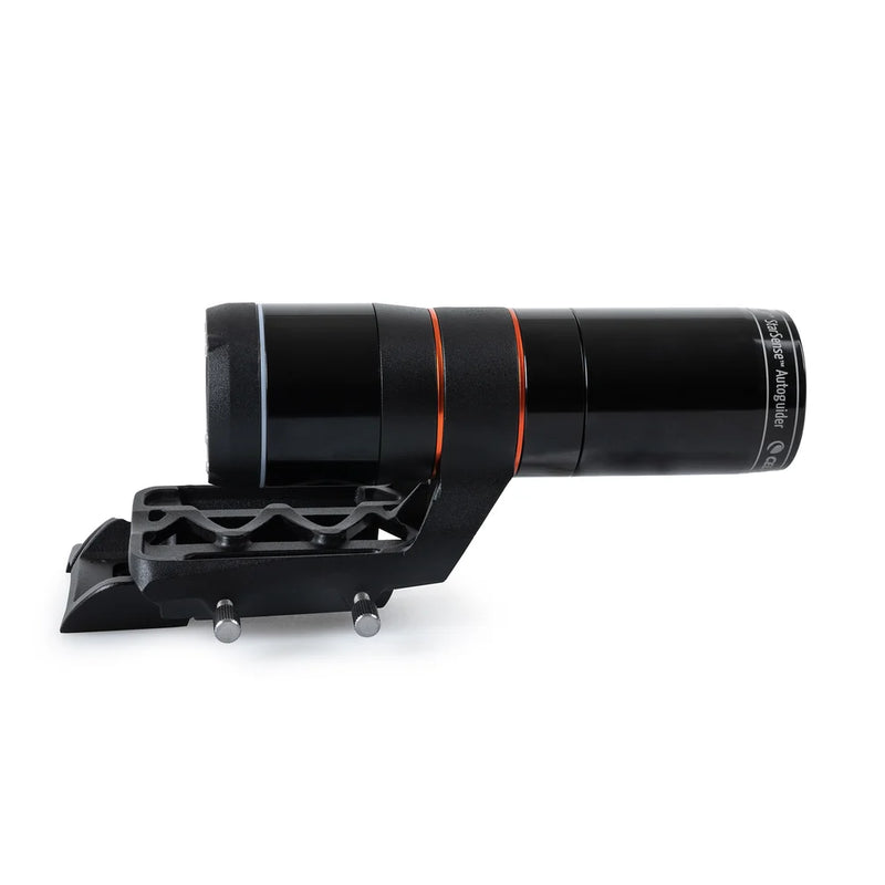 Celestron StarSense Autoguider V2 accessory for astrophotography, featuring a compact device with connection ports and branding.