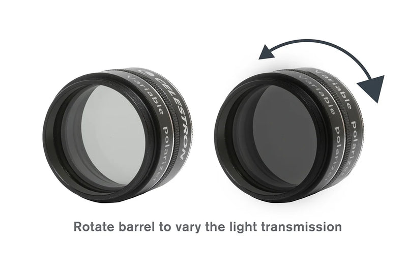 Celestron 1.25-inch Variable Polarizer filter for telescopes, adjustable polarization for enhanced viewing and image clarity.