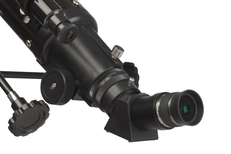 Celestron 1.25-inch erect image 45° diagonal accessory for telescopes, featuring a polished metal body and optical glass prism.
