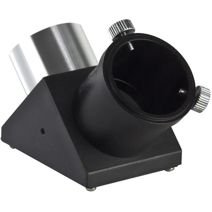 Celestron 1.25-inch star diagonal accessory showing the angled mirror and connection fitting for telescope eyepieces.