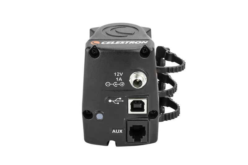 Celestron Focus Motor for SCT and EdgeHD telescopes, accessory for precise focusing adjustment in astrophotography and astronomy.