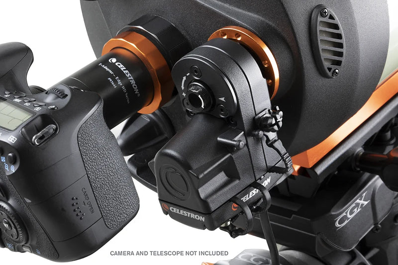 Celestron Focus Motor for SCT and EdgeHD telescopes, accessory for precise focusing, shown in close-up with mounting components.