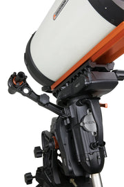 Celestron CGX-L Polar Finderscope mounted on a telescope's polar axis bracket, used for precise polar alignment.