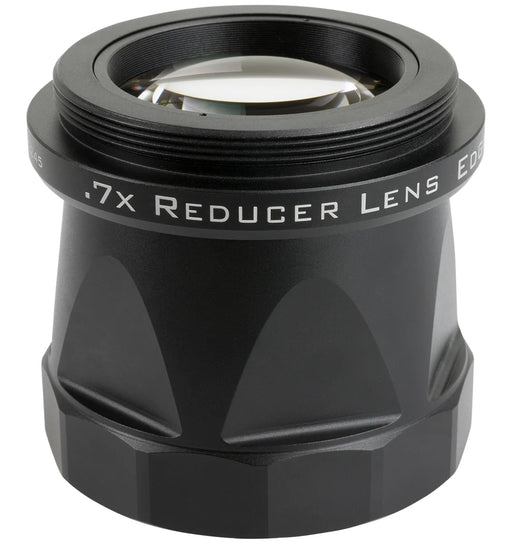 Celestron EdgeHD 9.25 .7x reducer lens for telescope accessories, shown attached to telescope optical tube.