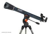 Celestron EclipSmart Solar Filter attached to AstroMaster 70AZ/EQ telescope for safe solar viewing.