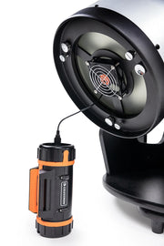 Celestron USB cooling fan for Dobsonian telescopes, compact accessory with fan blades and USB connector for improved cooling.