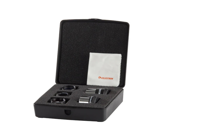 Celestron PowerSeeker accessory kit with telescope eyepieces, filters, and tools for enhanced stargazing and astronomy observation.