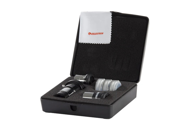 Celestron AstroMaster Accessory Kit including eyepieces, filters, and adapters for telescope accessories and astronomy enhancement.