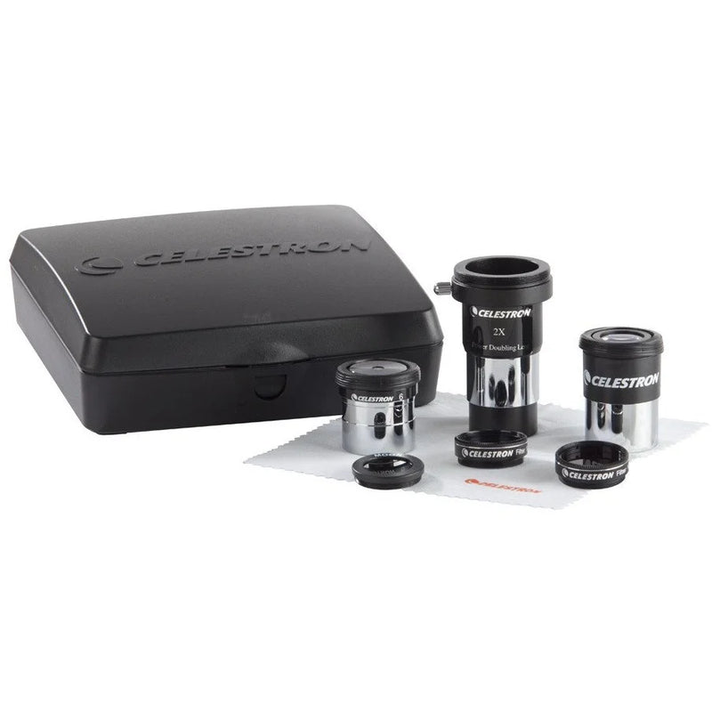 Celestron AstroMaster accessory kit including eyepieces and filters for telescope enhancement.