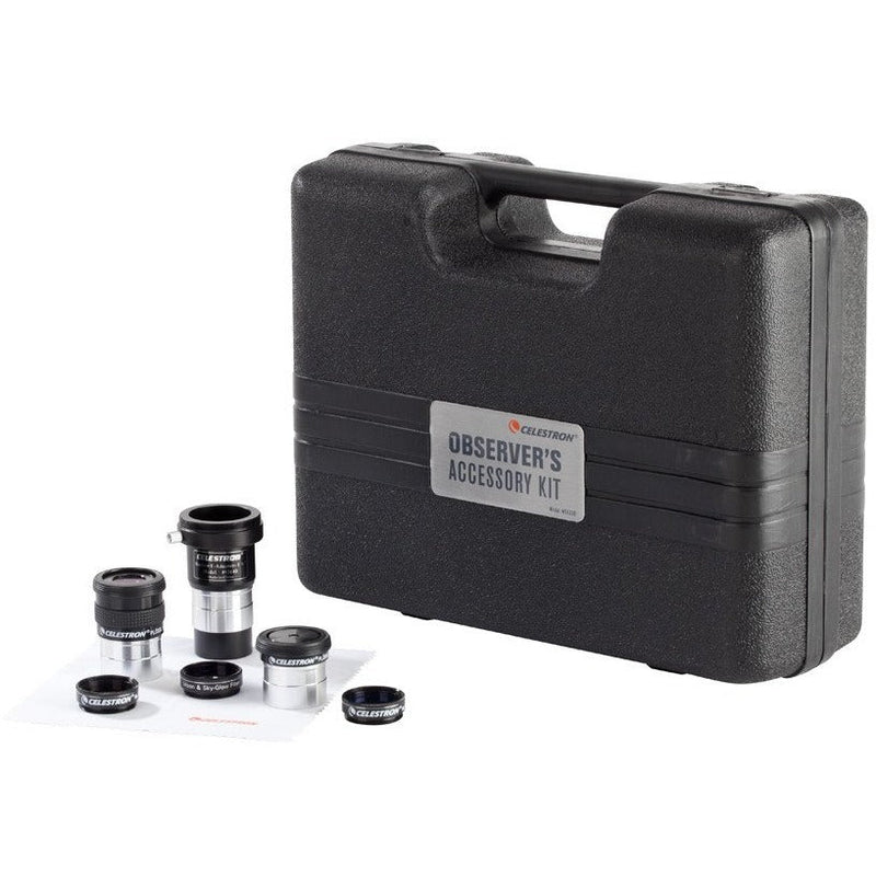 Celestron 1.25-inch Observers Accessory Kit with eyepieces, filters, and tools for telescope observation enhancement