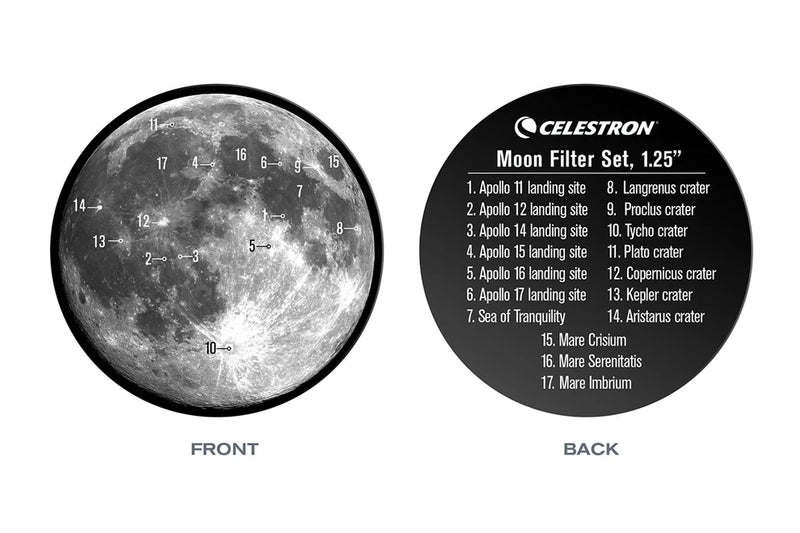 Celestron Moon filter set 1.25-inch for telescope accessories, featuring multiple filters for lunar observation.