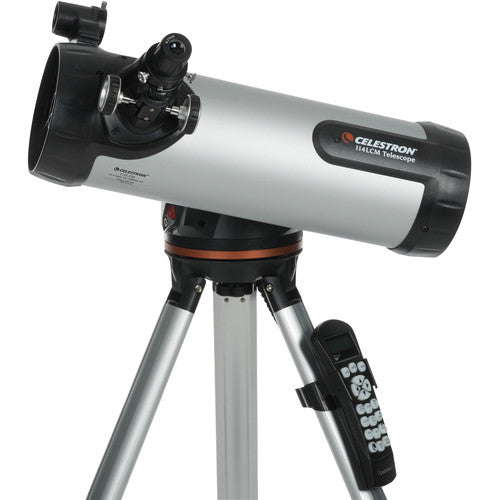 Celestron 114 LCM Newtonian reflector telescope with computerized mount and optical tube for astronomical observations
