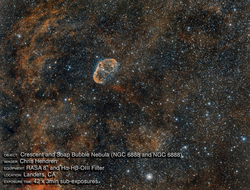 Celestron Narrowband Hα-Hβ-OIII Imaging Filter for RASA 8 telescope, shown with soap bubble nebula in astrophotography setup