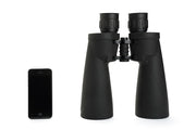 Celestron Echelon 20x70 Porro binoculars showing large objective lenses and textured focusing wheel for clear outdoor viewing.