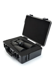 Celestron Echelon 20x70 Porro binoculars showing large objective lenses, durable black body, and textured focus wheel.