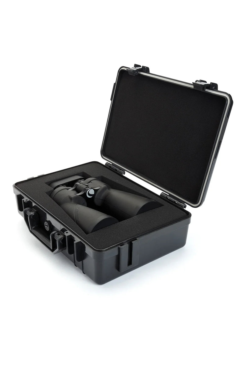 Celestron Echelon 20x70 Porro binoculars showing large objective lenses, durable black body, and textured focus wheel.