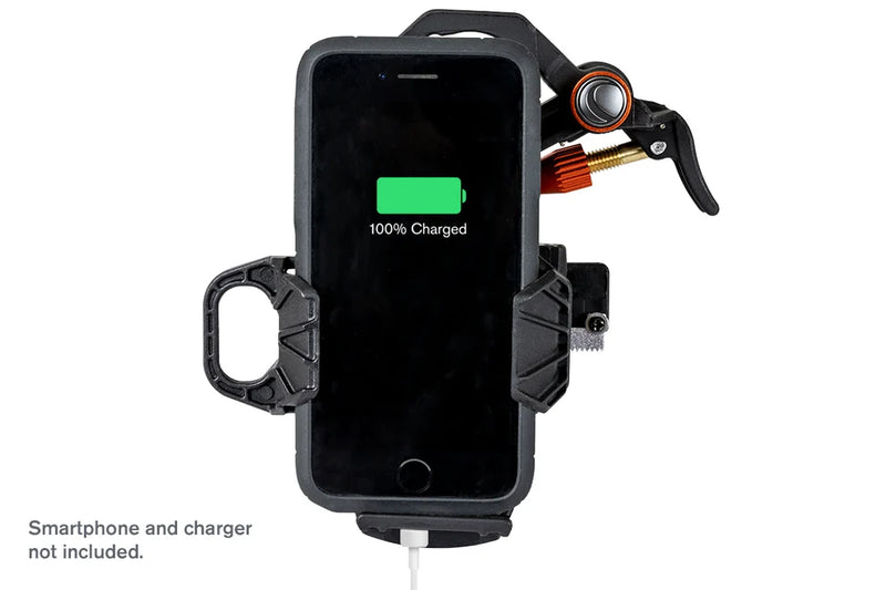 Celestron NexYZ 3-Axis Smartphone Adapter for telescopes, featuring adjustable joints and secure smartphone mounting.