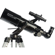 Celestron PowerSeeker 80AZ short refractor telescope with optical tube and silver mount, ideal for beginner stargazing and astronomy.