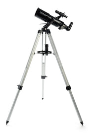 Celestron PowerSeeker 80AZ short refractor telescope with adjustable tripod and optical tube for astronomy viewing.