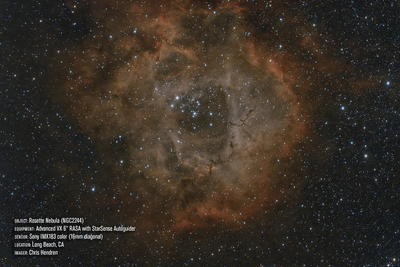 Celestron Advanced VX 6-inch Rowe-Ackermann Schmidt Astro reflector telescope capturing deep-sky image of NGC 2244.