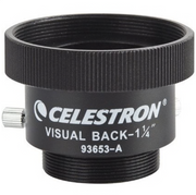 Celestron SCT to 1.25-inch visual back attachment for telescope accessories, black metal with threading for connecting eyepieces.