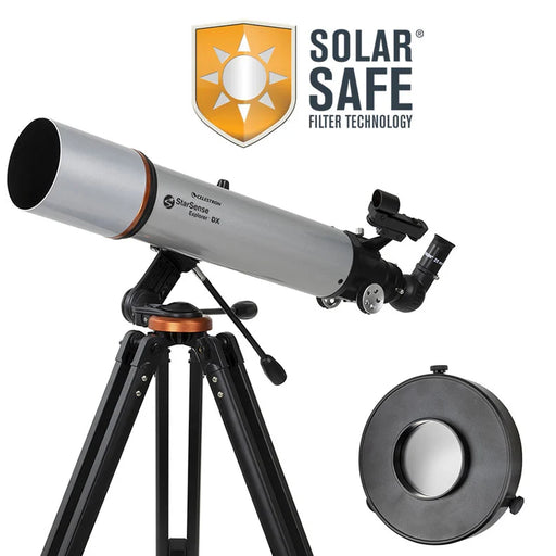 Celestron Starsense Explorer DX 102 Refractor telescope with accessories in the EclipseSmart bundle, ideal for astronomy enthusiasts.