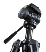 Celestron TrailSeeker Fluid Pan tripod underside view, showing sturdy tripod legs and mounting platform for binoculars or telescopes.