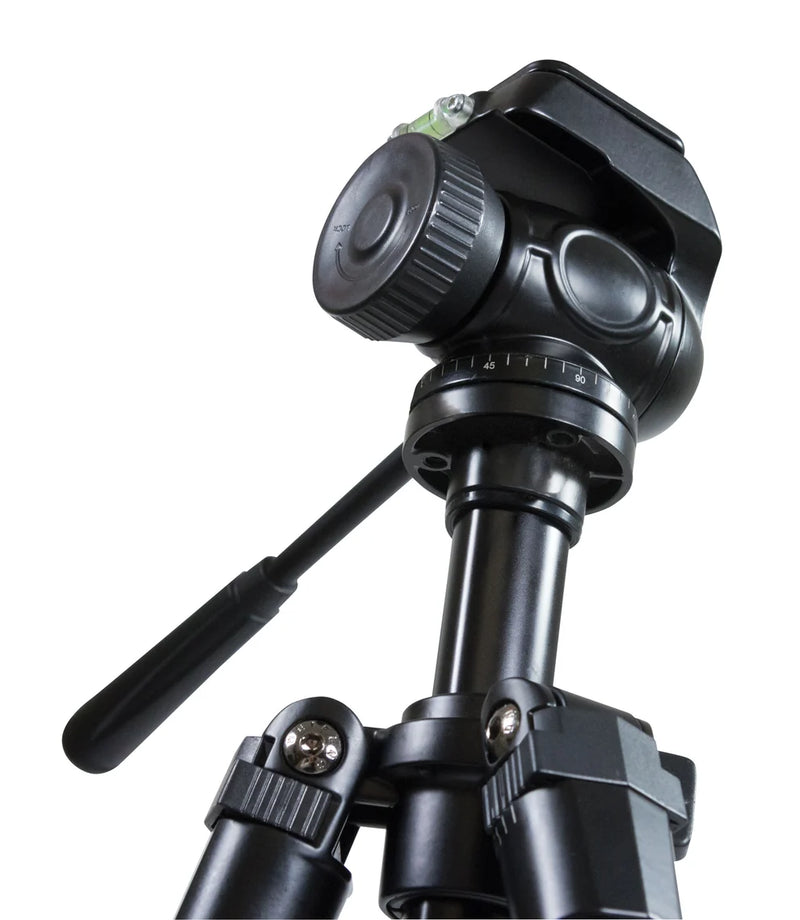 Celestron TrailSeeker Fluid Pan tripod underside view, showing sturdy tripod legs and mounting platform for binoculars or telescopes.