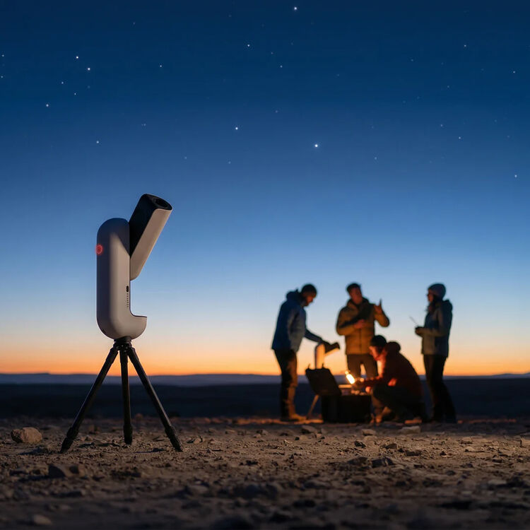 VAONIS Vespera Pro 2 professional smart telescope set up outdoors, showcasing its compact design and user interface.